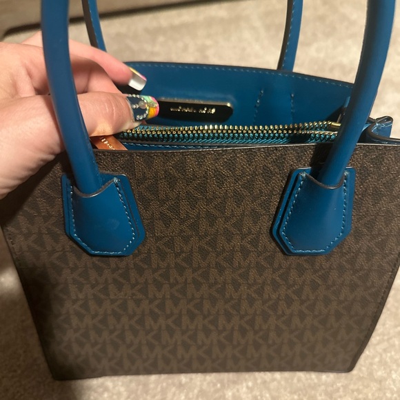 Michael Kors Mercer Women's Crossbody Bag - Brown and Dark Teal With Wallet - Picture 12 of 14